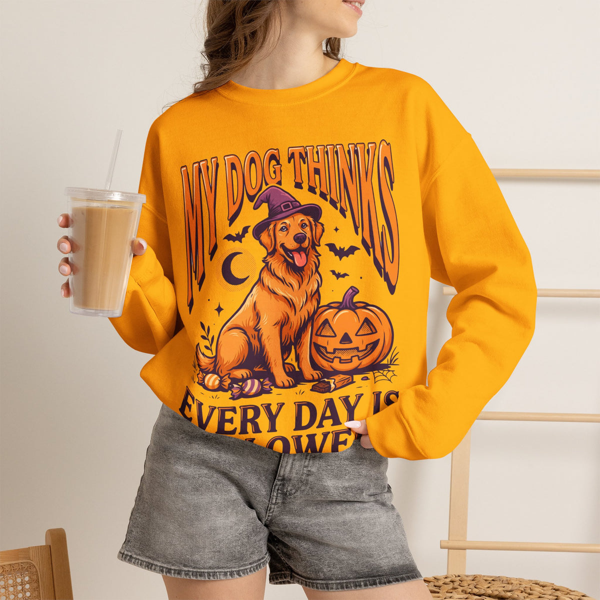 Dog Halloween Sweatshirt, Golden Retriever Crewneck, Dog Mom Gift