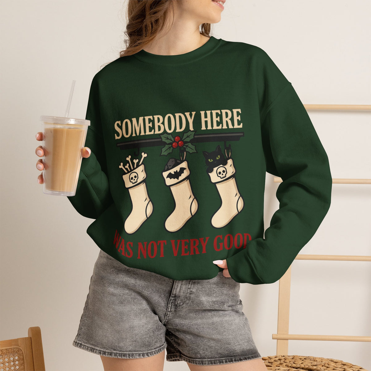 Naughty List Sweatshirt, Goth Christmas Crewneck, Black Cat Xmas Gift